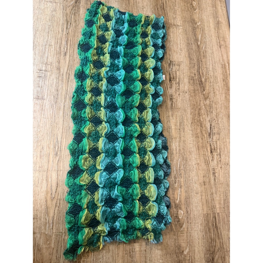 Echo Design Group Green Multi Ruffle Scarf Textured Diamond Mesh One Size